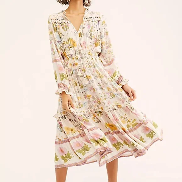 Spell & The Gypsy Collective Wild Bloom floral midi long sleeve dress size Small - Picture 4 of 7